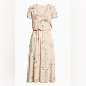 Wayf Blouson Blush Pink Floral MIDI Dress, Size XS